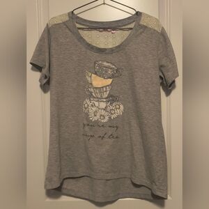 La Vie En Rose Gray Pyjama Shirt with Floral Teacup Design